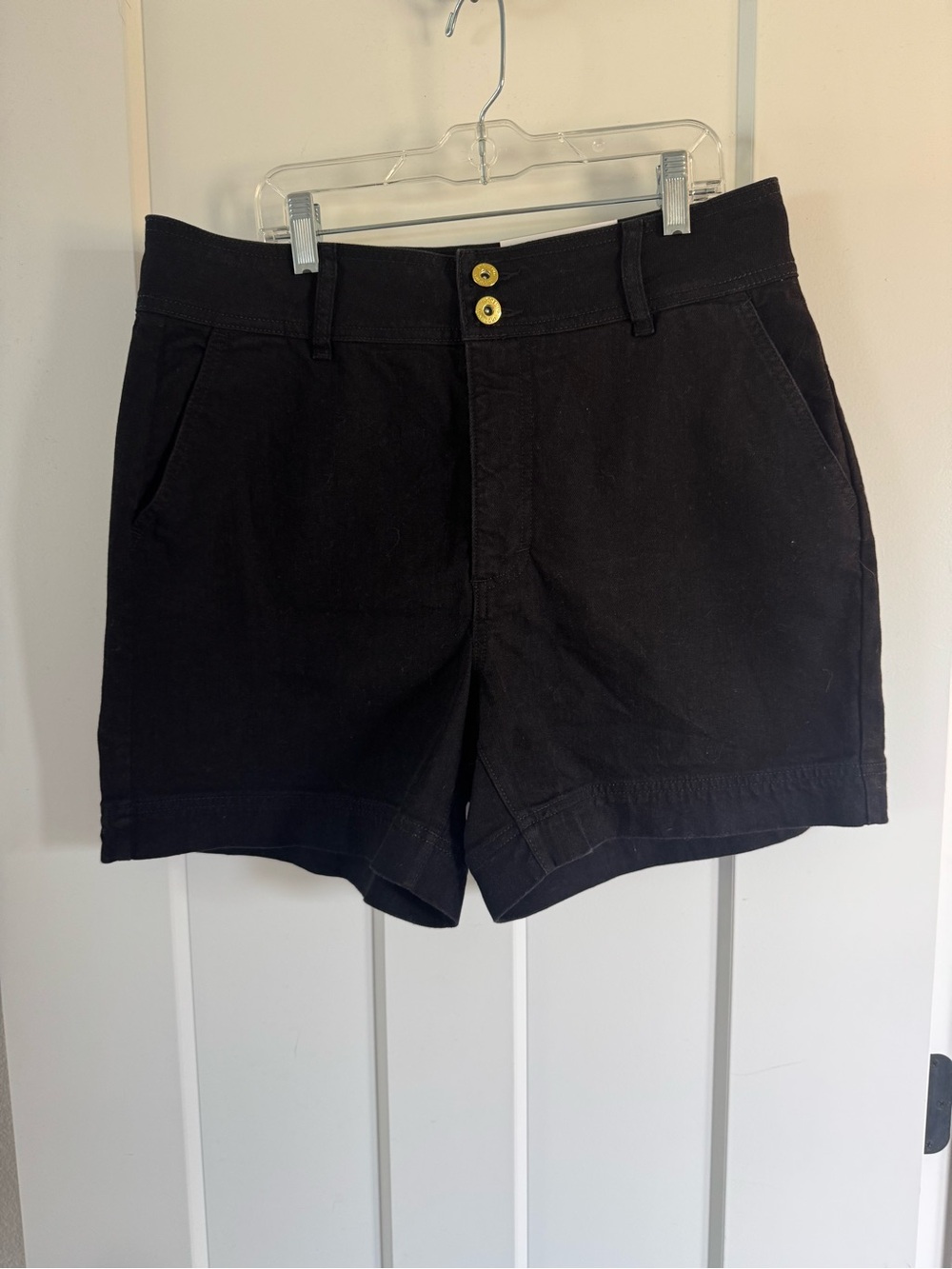 INC International Concepts Black Double- Gold Button High Waist Shorts 12